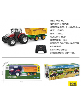 Traktor czerwony z przyczepą